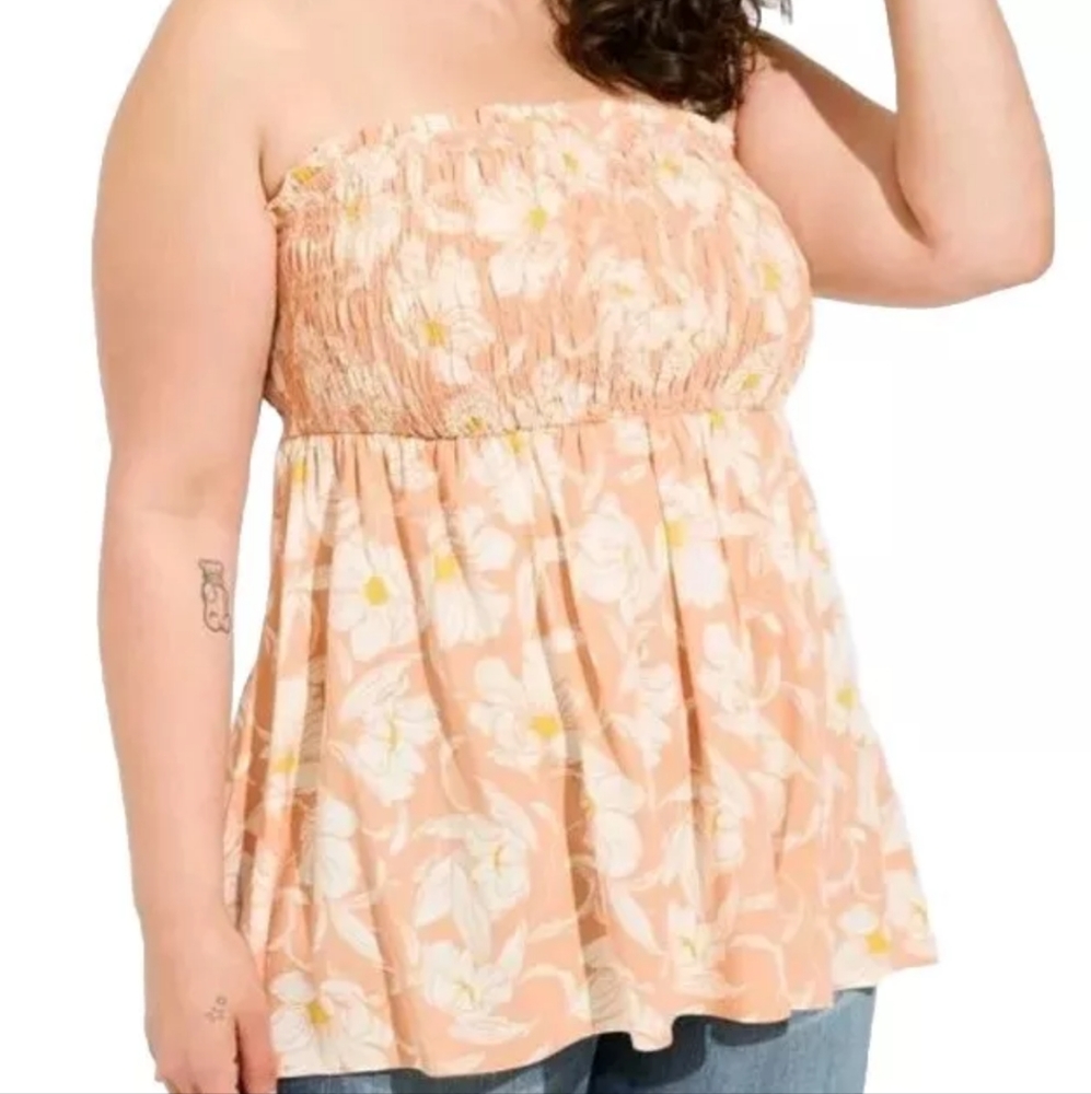Torrid Tube Top Cottage Rayon Slub Smocked Charlotte Floral Woman Plus 3X NWT